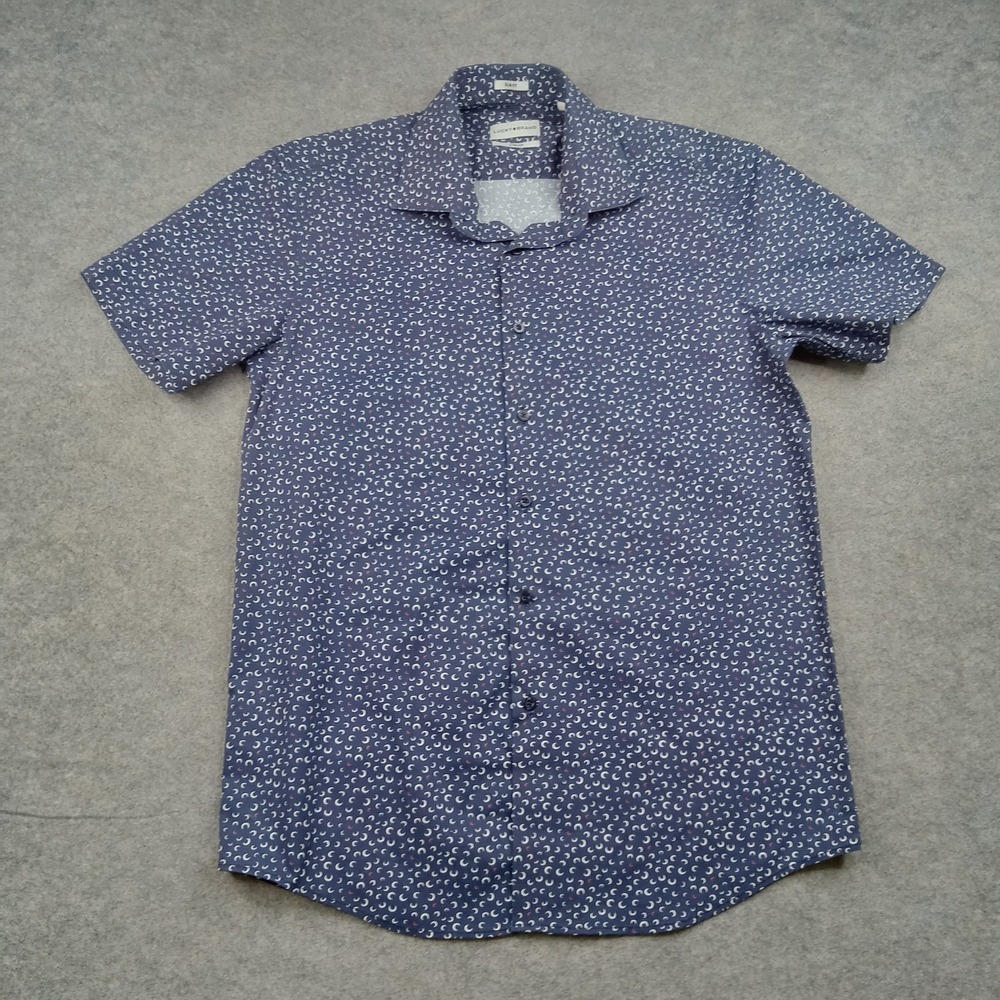 Lucky‎ Brand Shirt Mens Medium 15-15.5 Blue Moon Print Button Front Short Sleeve